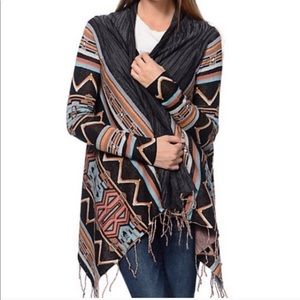 Billabong tribal print fringe wrap shawl sweater